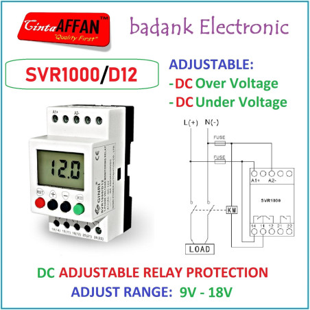 GINRI SVR1000-D12 DC Protection Relay 12V ADJUSTABLE Over Under VOLTAGE